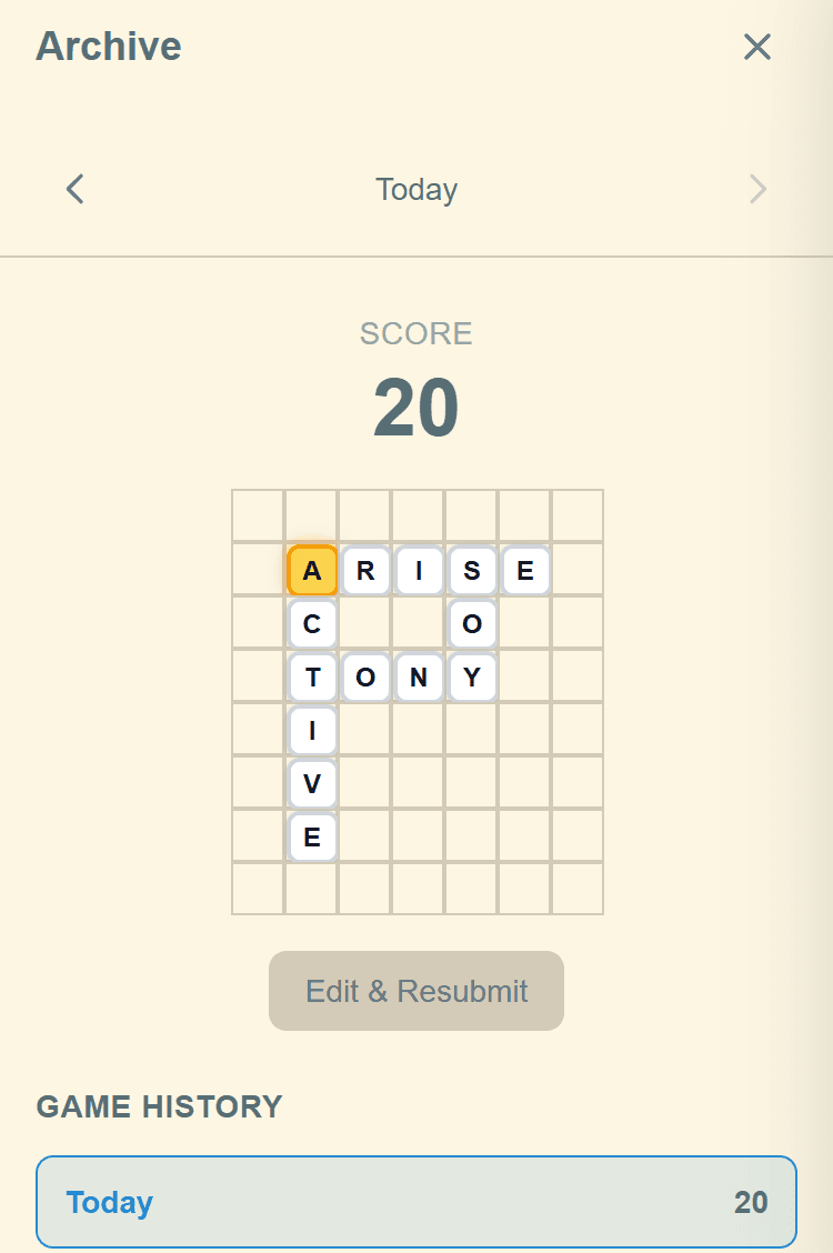 Daily Play page with month navigator and accordion game history rows