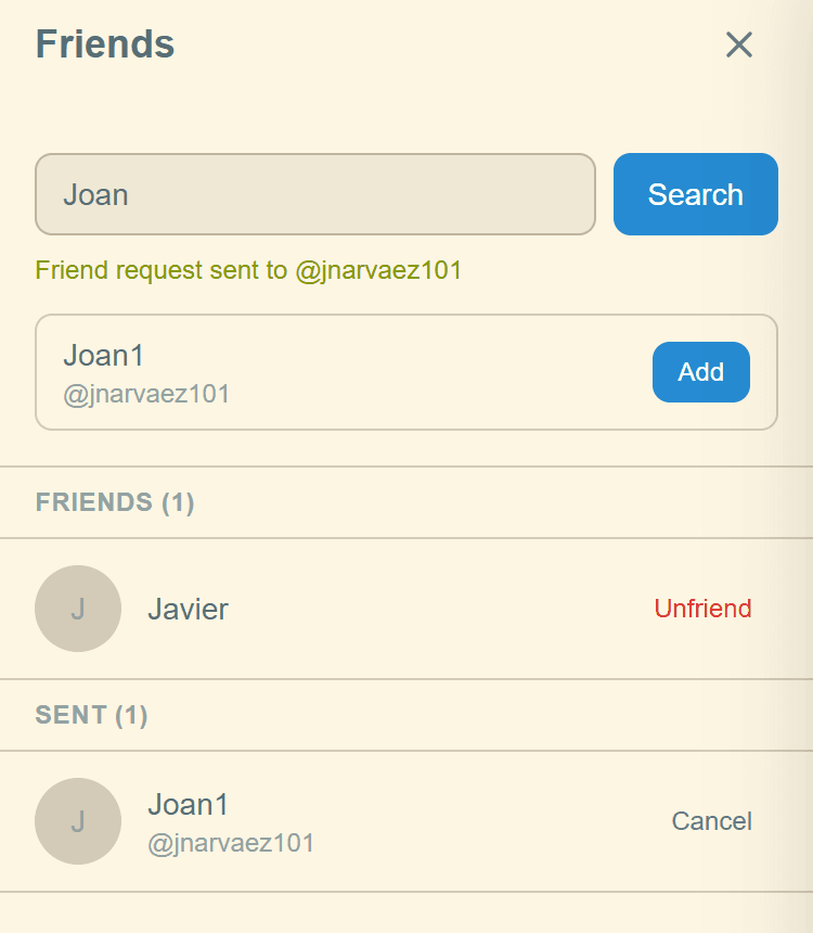 Friends page showing Manage, Scores, and Teams tabs